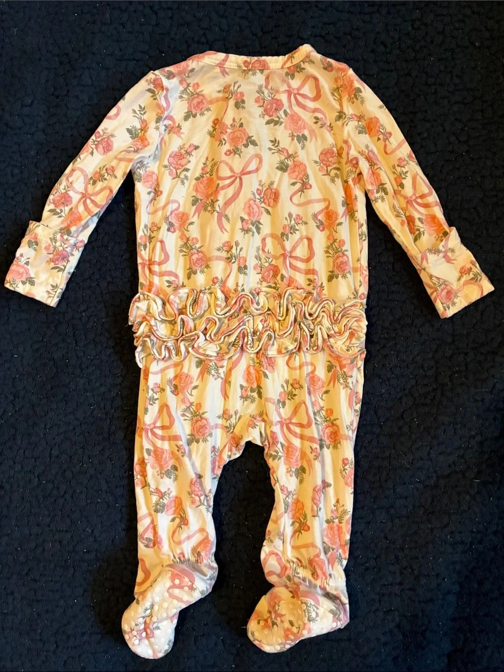Angel Dear white Footed One-Piece with Pink Floral & Bow Print